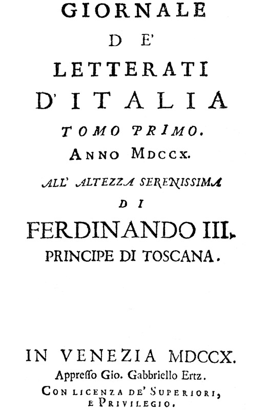 Il più importante periodico italiano del Settecento - 1710-1740