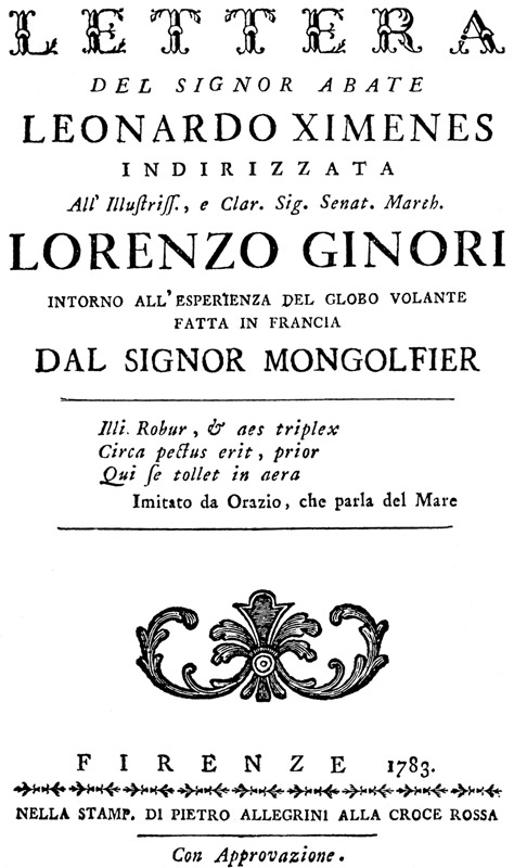 La prima relazione italiana sul volo del pallone aerostatico - 1783